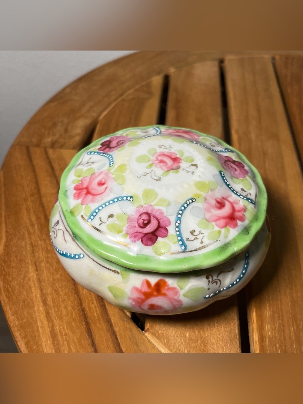 Vintage Made in Japan Floral Porcelain Trinket Jewelry Box